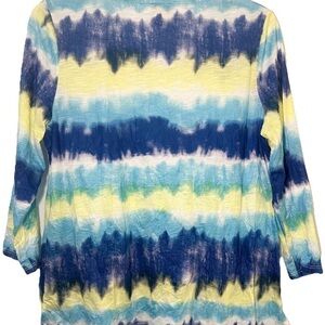 Women's Tie-Dye Long Sleeve Tee in Blue, Yellow & White